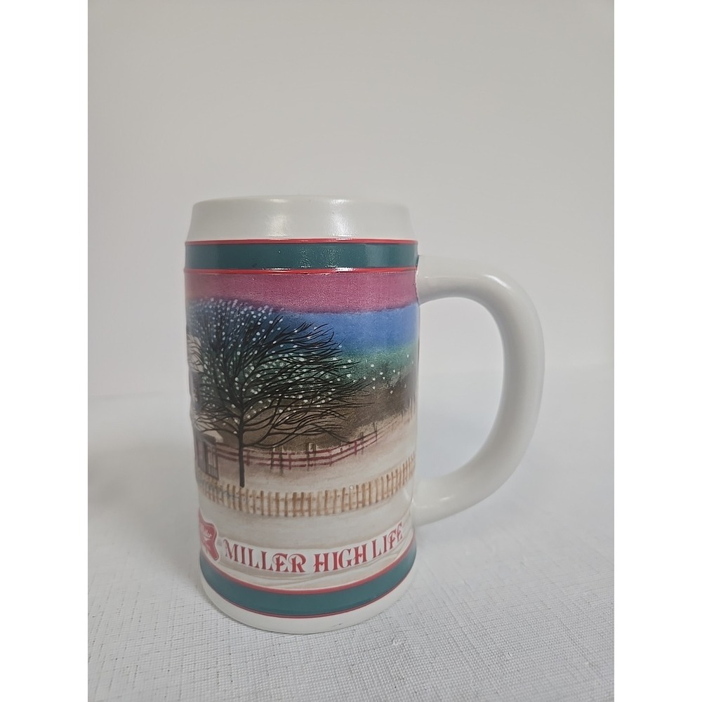 Vintage Miller High Life Holiday Traditions Beer Stein‎ Mug Winter Sleigh Scene